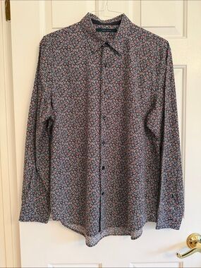 Perry Ellis Button-Down Shirt with Red & White Floral Motif